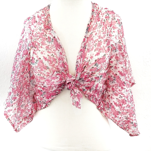 American Rag Tops American Rags Sheer Boho Open Tie Front Crepe